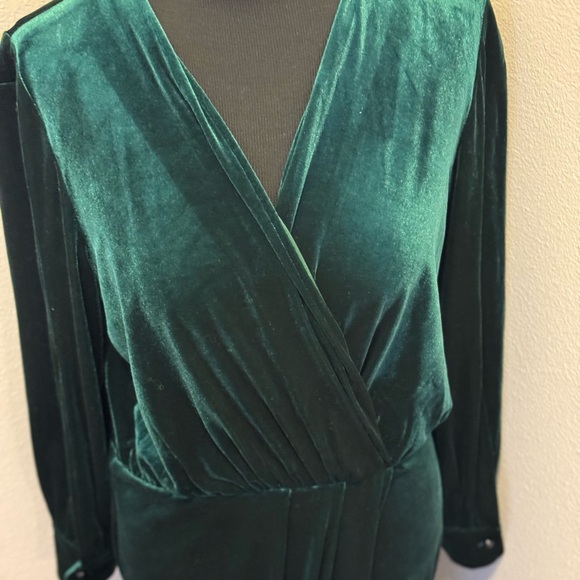 The Linen Atelier Green Cara Velvet Velour Maxi Dress Gown Side Slit L $150 - Picture 3 of 11